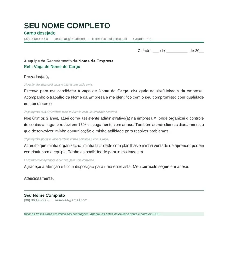 Prévia: Modelo de Carta de Apresentação